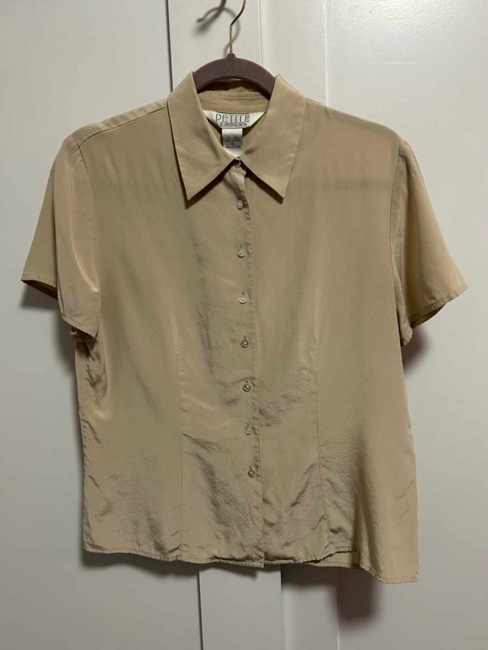 Petite Sophisticate Silk Button up Blouse in Beige Size 10